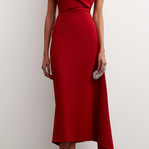 Crimson Couture One-Shoulder Midi Dress