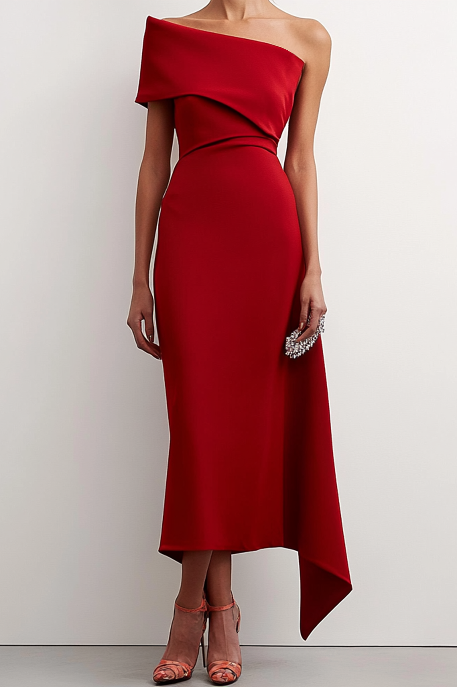 Crimson Couture One-Shoulder Midi Dress