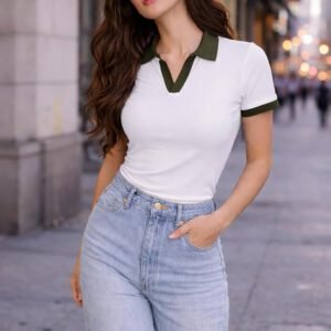 City Chic Contrast Collar Polo Top