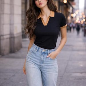 City Chic Contrast Collar Polo Top