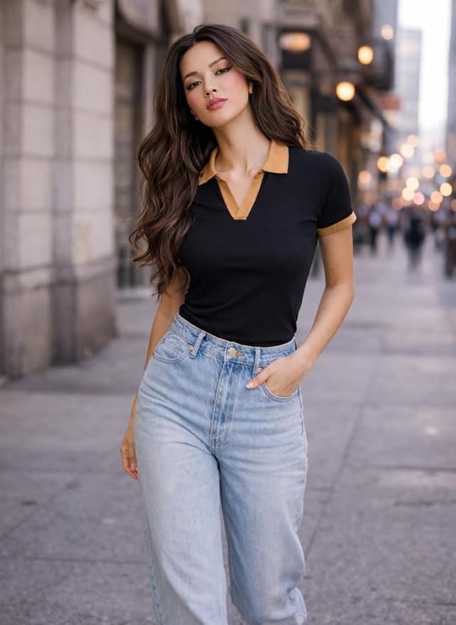 City Chic Contrast Collar Polo Top