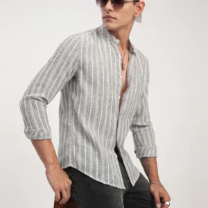 Grey Striped Linen Shirt
