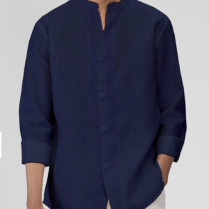 Navy Mandarin Collar Shirt