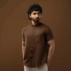 Cocoa Brown Mandarin Collar Shirt
