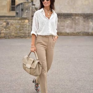 Parisian White Textured Blouse & Tailored Trousers