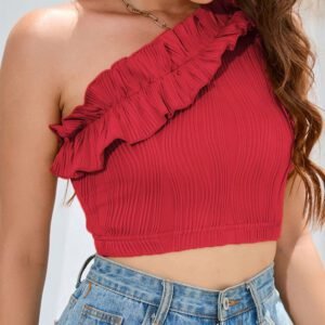 Red Ruffle One-Shoulder Crop Top