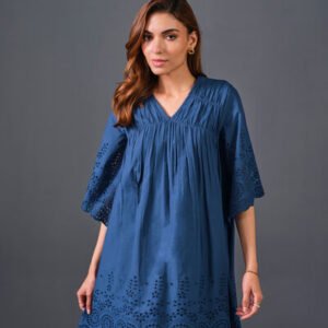Navy Embroidered A-Line Mini Dress
