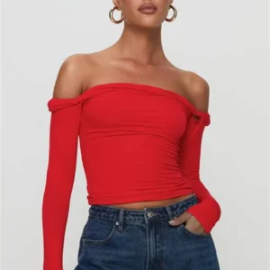 Scarlet Off-Shoulder Fitted Top